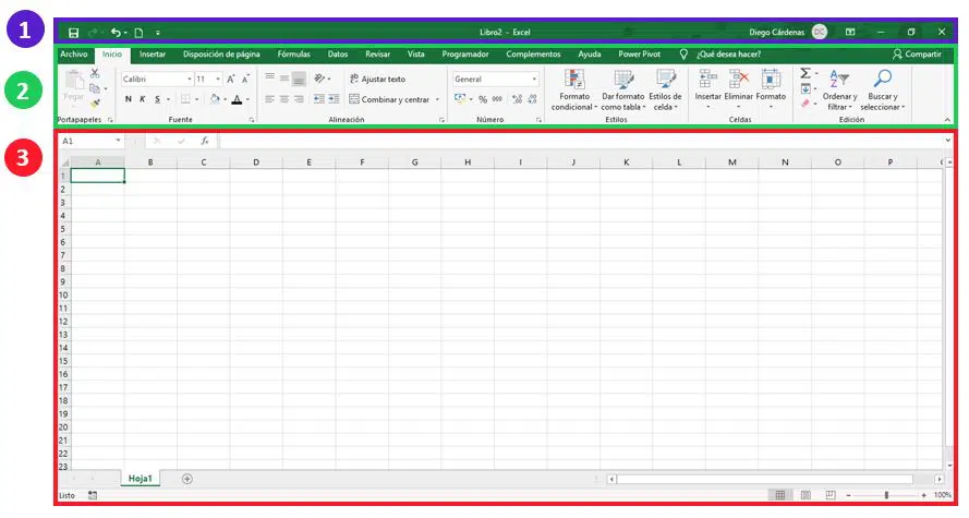Secciones de la interfaz de Excel